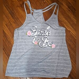 Love & Cherish 'Bride to Be' tank top gray with silver letters & pink flowers S